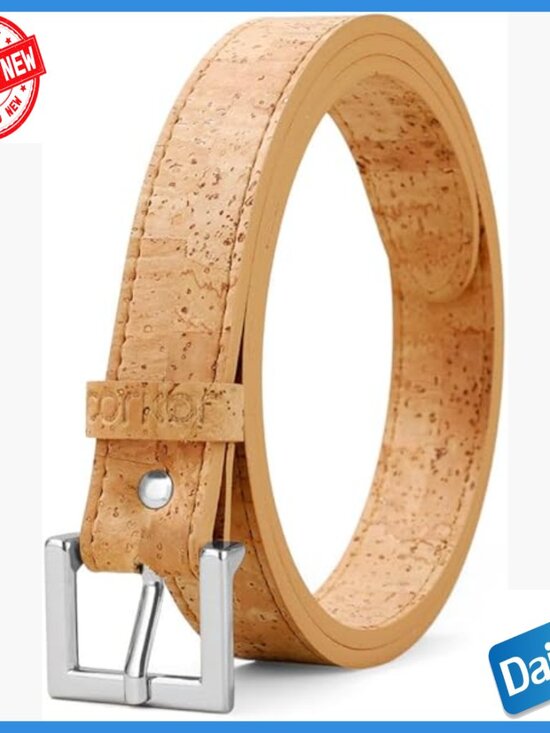 Accessories - Slim 1 Inch Vegan Cork Belt with Nickel-Free Buckle, Size M